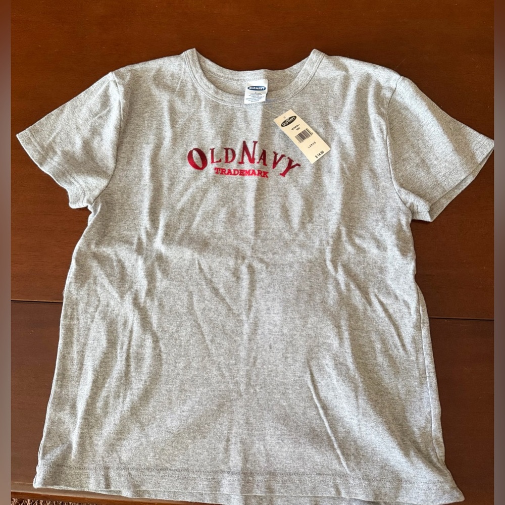 Old Navy Heather Gray Large Tee with Red Logo NWT
